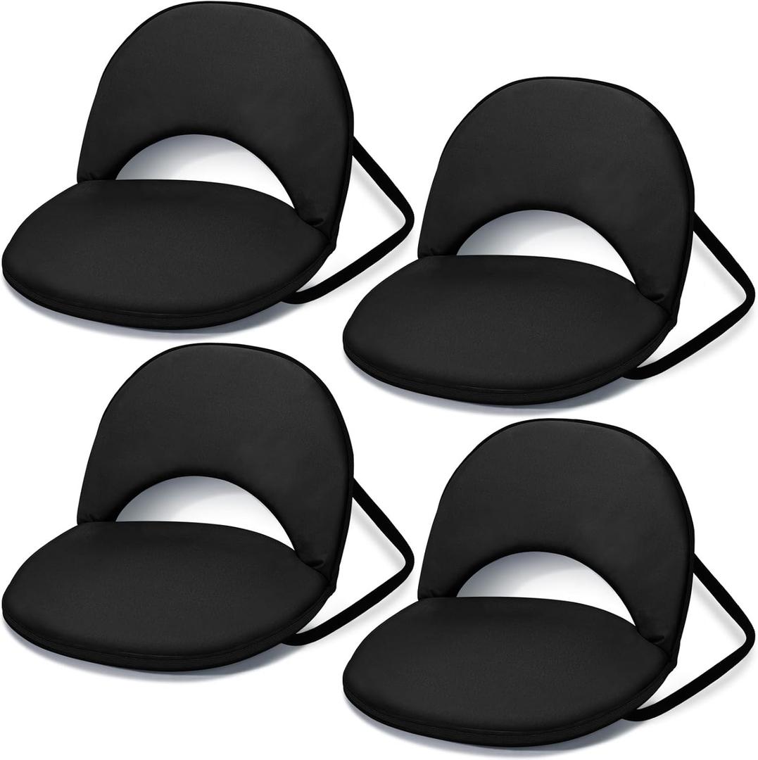 Maitys 4 Pcs Stadium Seats for Bleachers with Back Support, Foldable Padded Chair for Stadium with 5 Adjustable Positions, Portable Floor Seating Chair for Camping, Concert, Classroom (Black)