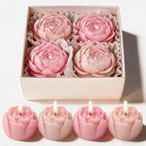 Bllavie 4PCS Pink Valentines Candle Pink Rose Shaped with Romantic Rose Fragrance, Mood Setting Candle for Romantic Dinner, Valentine's Gift for Girlfriend or Wife, Valentine's Day Decorations