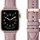OMIU Square Bands Compatible for Apple Watch 38mm 40mm 42mm 44mm, Genuine Leather Replacement Band Compatible with Apple Watch Series 6/ 5/ 4/ 3/ 2/ 1, iWatch SE (Laverder/ Rose Gold Connector, 38mm 40mm)