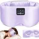 MUSICOZY 3D Silk Bluetooth Sleep Mask Headphones, Mulberry Silk Eye Mask with Ultra-Thin Wireless Speakers, Bluetooth 5.4 Sleeping Headphones for Side Sleepers, Music Sleep Mask Gifts for Men Women (Light Purple)