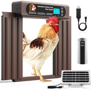 Automatic Chicken Coop Door Solar Powered, Extra Large Size, Anti-Pinch Design, Battery Powered Auto Chicken Door with Timer & Light Sensor, Solar Chicken Coop Door with Remote Control (50-100M) (13.8"L x 16.8"H, Brown)