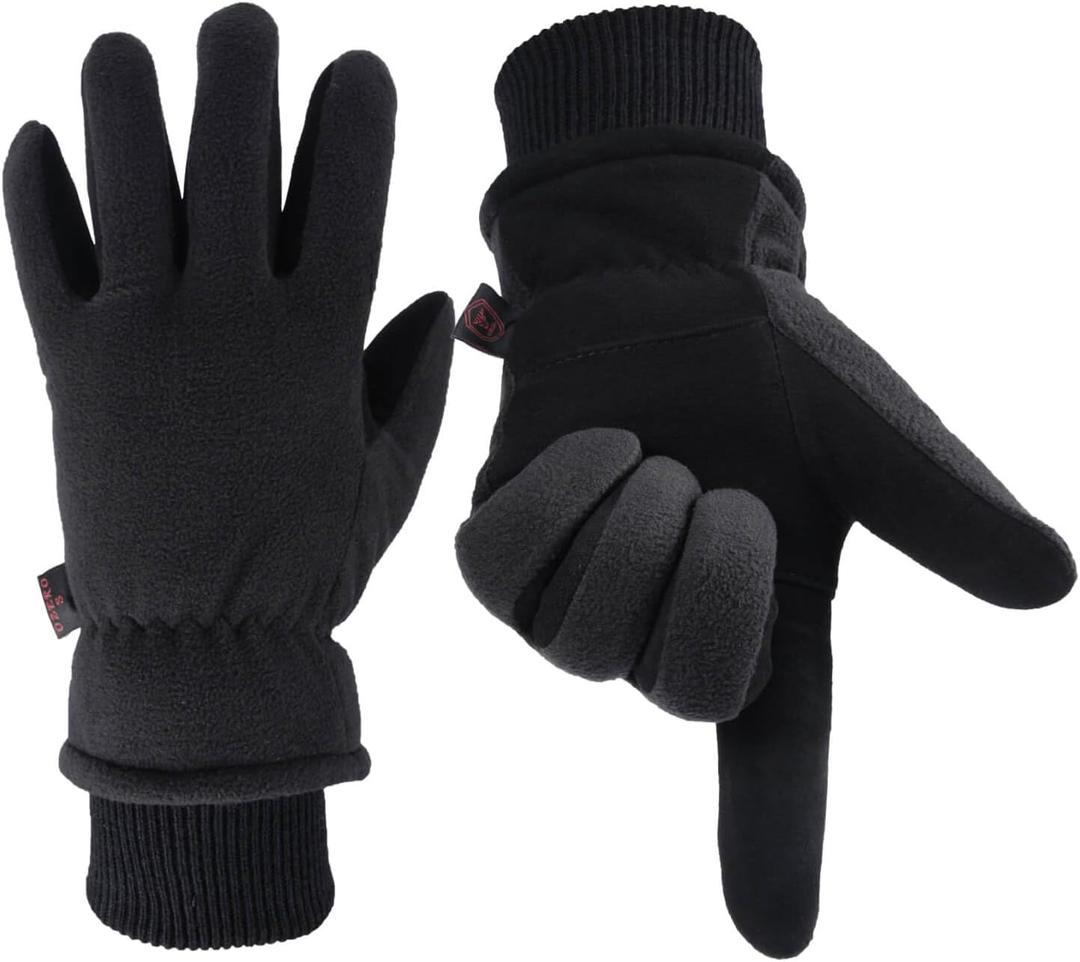 OZERO Men & Women Winter Gloves -30F Deerskin Leather Water-resistant Windproof Cold Weather Glove for Driving Hiking (Large, Denim-black)