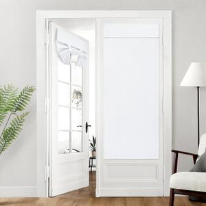 HOMEIDEAS 100% Linen Blackout French Door Curtains, Privacy Door Window Curtains, 26 X 68 Inch Room Darkening Blinds, Thermal Insulated Shades for Bedroom, 1 Panel, Pure White