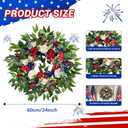 24 Inch 4th of July Wreath, Patriotic Wreaths for Front Door, Red White Blue Spring Summer Door Wreaths for Independence Day,Memorial Day Wreaths for Front Door Wall Window Decor