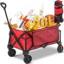 Collapsible Folding Wagon Cart, 220LBS Heavy Duty Foldable Utility Garden Cart with All Terrain Wheels & Side Storage Bag, Portable Sports Wagon for Camping, Shopping, Garden. (Red)