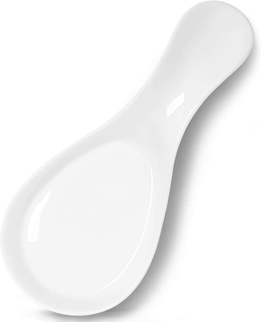 GDCZ Porcelain Spoon Rest - Large Spoon Holder Utensil Rest for Kitchen Counter Stove Top, Dishwasher Safe (White)