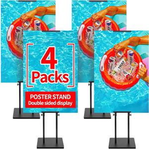 4-Pack Poster Stand - Heavy Duty, Double-Sided, Adjustable Height Up to 80 inches, Outdoor Banner Stand - Black