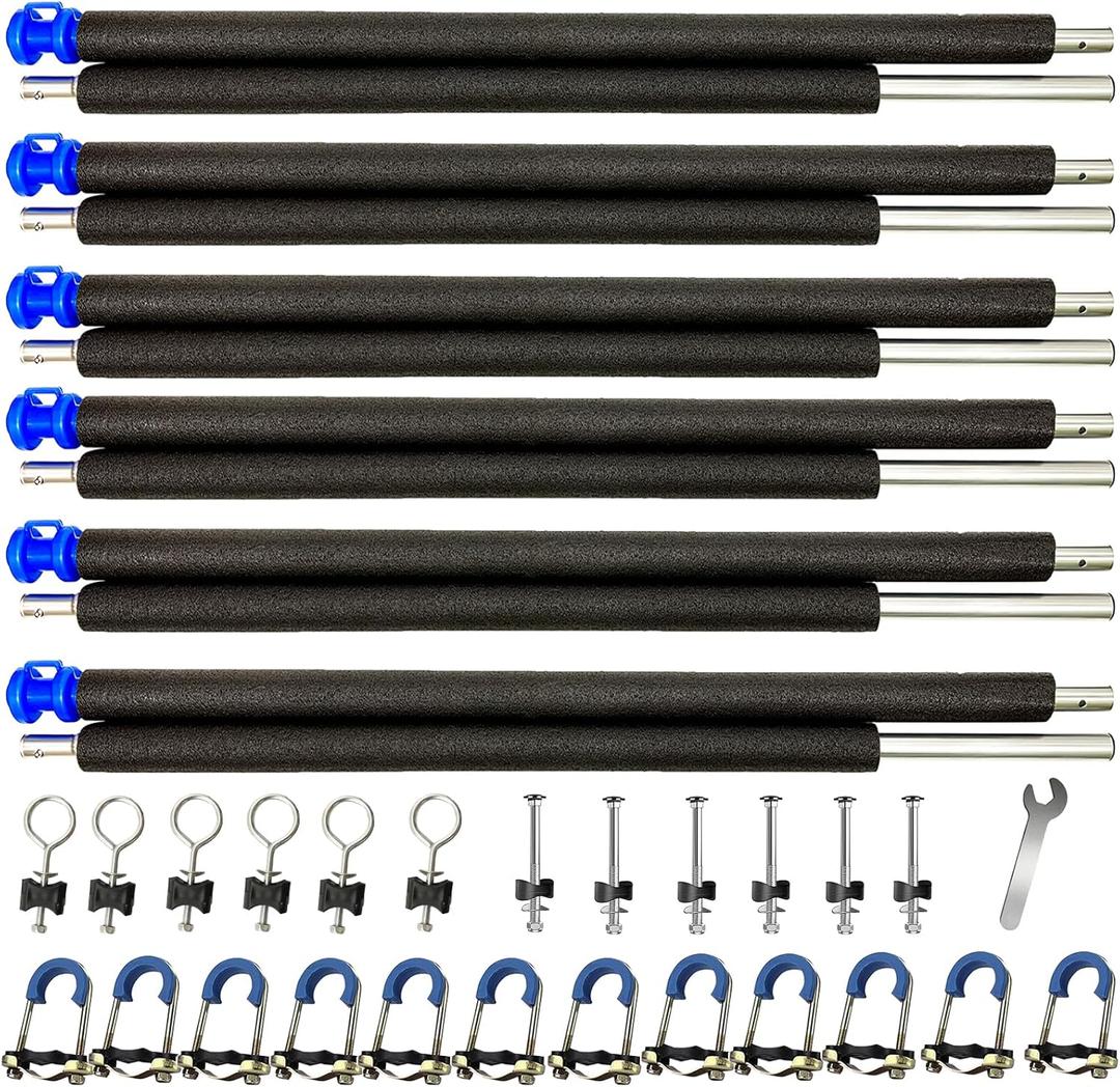 Universal Trampoline Enclosure Poles Replacement Kit  6 Straight Poles & Hardware for 10, 12, 14, 15FT Trampoline Frames