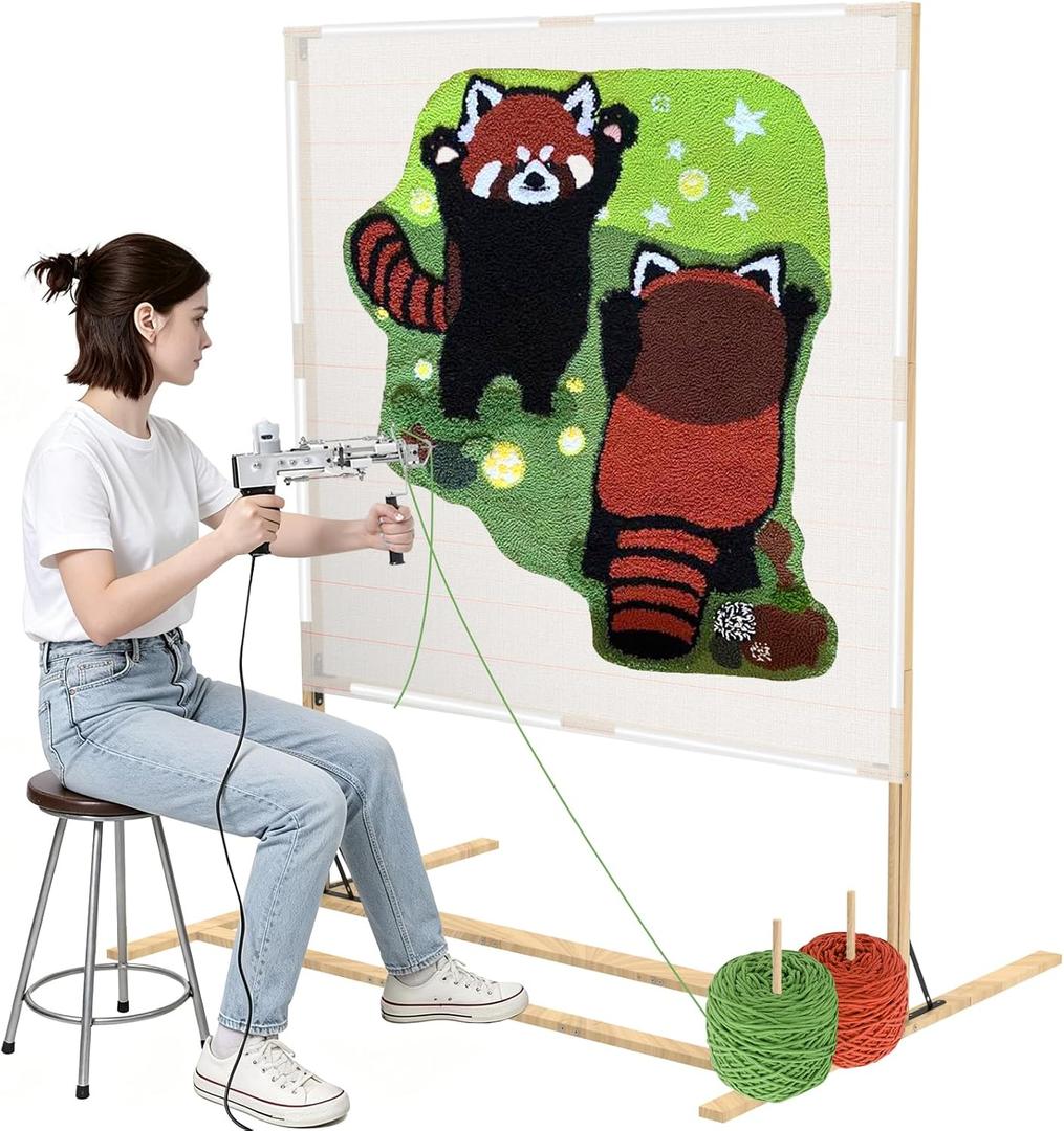 Kerty Extra Large Tufting Frame, 59" × 43" Wooden Tufting Frame for Rug Making, A Safer Tufting Cloth Stand Using Plastic U-Shaped Channels Instead of Nails