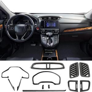for Honda CRV CR-V 2017~2022 Full Set of Car Interiors Instrument Panel Decorative Center Console Moulding Trim Air Outlet Automotive Steering Wheel Cover Accessories 12Pcs (Carbon Fiber)