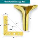 Gold Metal Furniture Legs, 7 Inch Set of 4, Heavy Duty Triangle Feet with Pads and Screws, Replacement for Sofa Cabinet Couch Chair Dresser