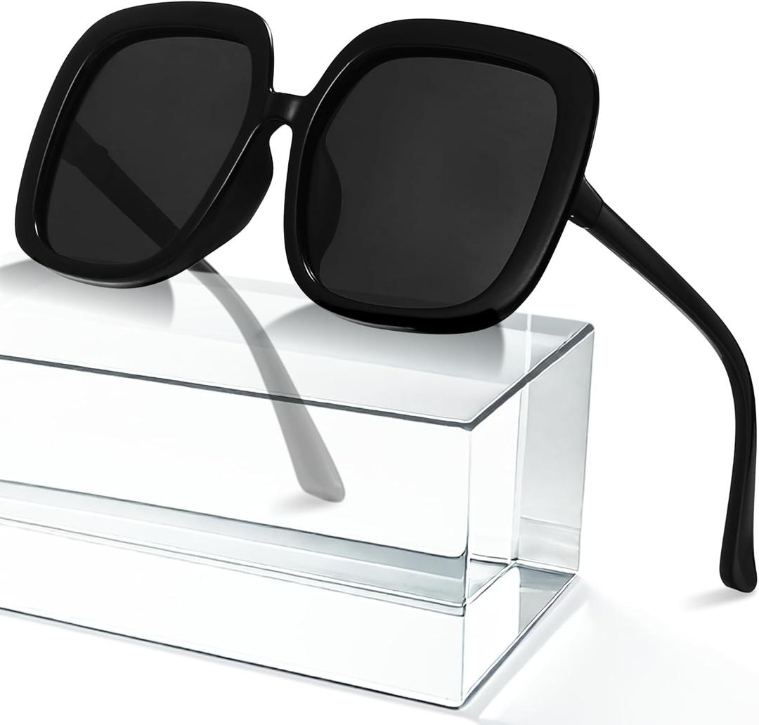 miyya Oversized Polarized Sunglasses Women, Trendy Retro Sun Glasses for Women 2025, Oversized Shades (Black/Black)