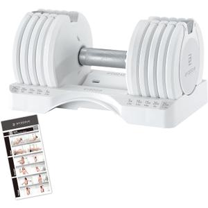 Adjustable Dumbbell 12.5/25lb Set of 2 or Single Unit Piece Weight Training Fitness Exercise Body Workout 5 in 1 for Home Gym Beginners Woman (25lb White Single Piece)