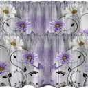 AAtter Purple Floral Kitchen Valances Curtains for Window Farmhouse Vintage Rustic Lavender Flower Butterfly Small Short Home Living Room Bedroom Bathroom Drape Fabric 2 Piece, 52" W x 18" L*2, Cute