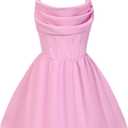 EXARUS Girls Summer Formal Dress Tween Party Dance Graduation Teen Junior HOCO Ruffle Mini Elegant Dresses  (Pink, S)
