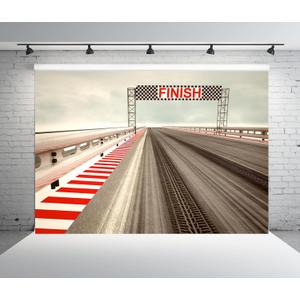 BELECO 7x5ft Fabric Racing Backdrop for Photography Finish Line Race Track Car Background Auto Moto Road Motorsport Backdrop for Kids Boys Birthday Party Decorations Photo Props (A12276)