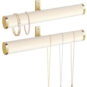 Velvet Necklace Holder Wall Jewelry Organizer, 12" Hanging Necklace Organizer, 2 Pack Wall Mounted Necklace Hanger for Bracelets Bangles Display,Beige