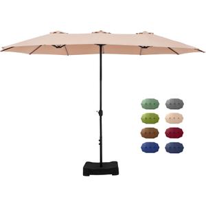 GREEN PARTY 15 ft Rectangle Patio Umbrella with Base Included, Double-Sided Table Umbrella with Crank, Large Outdoor Umbrellas for Patio Poolside Garden Backyard, Beige