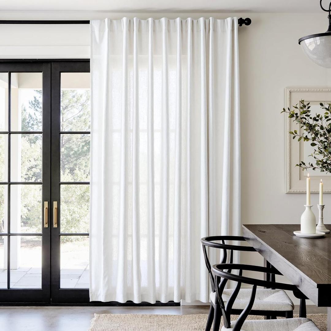 jinchan Linen Blend Curtain 84 inch Length 1 Panel for Sliding Door, Light Filtering 100 inch Extra Wide Living Room Drape with Rod Pocket Back Tab(100W x 84L, Off White)