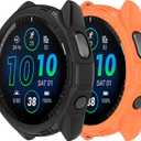 Cover Compatible with Garmin Forerunner 965 Case Soft TPU Anti-Scratch Bezel Bumper Frame Coverage Protective Shell Watch Accessories(Black&Orange)