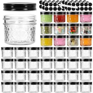 40 Pack Small Mason Jars, 4oz Mini Mason Jars, Canning Jars With Black Lids For Dessert, Honey, DIY Candle