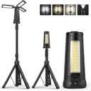 Rechargeable Camping Light with Stand 7 ft Max Height, 15000mAh Portable Cordless LED Work Light, 5500 Lumen 6500/4500/3500K Dimmable Emergency Flashlight with Detachable Tripod, Black