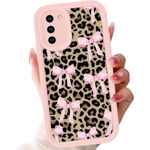 Aesthetics Cheetah Leopard Print Pink Bow Phone Case for Samsung Galaxy S20 FE 5G Case Raised Camera Protection Soft Silicone Slim TPU Funda Phone Cover for Samsung S20 FE 6.5 Inch