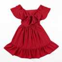 blibean Girls Summer Tie Back Dress Tween Kids Off Shoulder Dresses Size 4-15 Years (Red, XXL)
