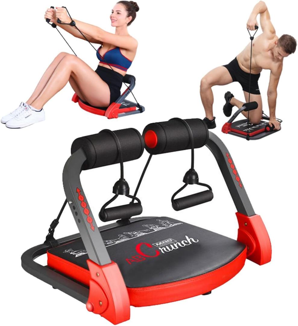 Ab Machine Ab Workout Equipment Sit Up Machine & Exercise Equipment Ab Crunch Machine for Stomach Workout Ab Core Trainer Abdominal Machine for Home Gym with Resistance Bands (Red)