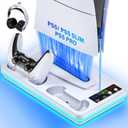 PS5 Slim/PS5 Stand and Cooling Station with Controller Charging Station for PlayStation 5 Slim&Standard Disc/Digital Consoles, PS 5 Cooler Accessories Incl Controller Charger, Cooling Fan