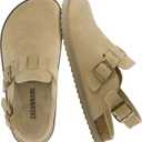 CUSHIONAIRE Brooklyn Suede Womens Slides Comfortable Clog Mules with Adjustable Buckles Summer Shoes for Women 11M