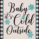 Home Decorative Winter Small Garden Flag, Baby It's Cold Outside House Yard Outdoor Christmas Black White Buffalo Plaid Check Decor, Xmas Farmhouse Seasonal Burlap Decoration Double Sided 12x18