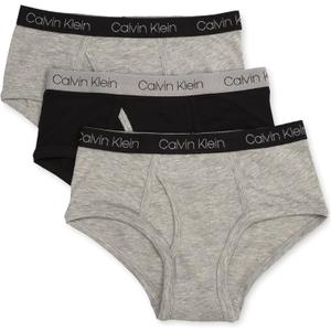 Calvin Klein Boys' Little Modern Cotton Assorted Briefs Underwear 3 Pack (X-Large, Heather Grey, Black, Heather Grey)