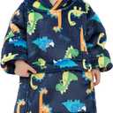 KFUBUO Dinosaur Wearable Blanket Hoodie for Kids Toddlers Sherpa Blanket Sweatshirt with Pocket 2-6 Year Old Boys&Girls Birthday Gifts