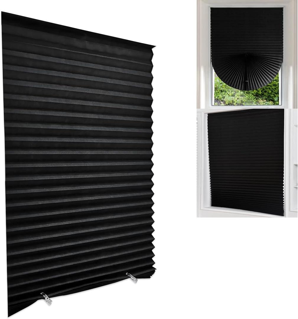 Blackout Blinds for Windows Cordless Blinds Temporary Shades Blinds No Drill Mini Blinds Black Out Blinds for Window of Bedroom, Bathroom, Kitchen Office (Black-high Shading, 23.6 * 59"(60 * 150cm))