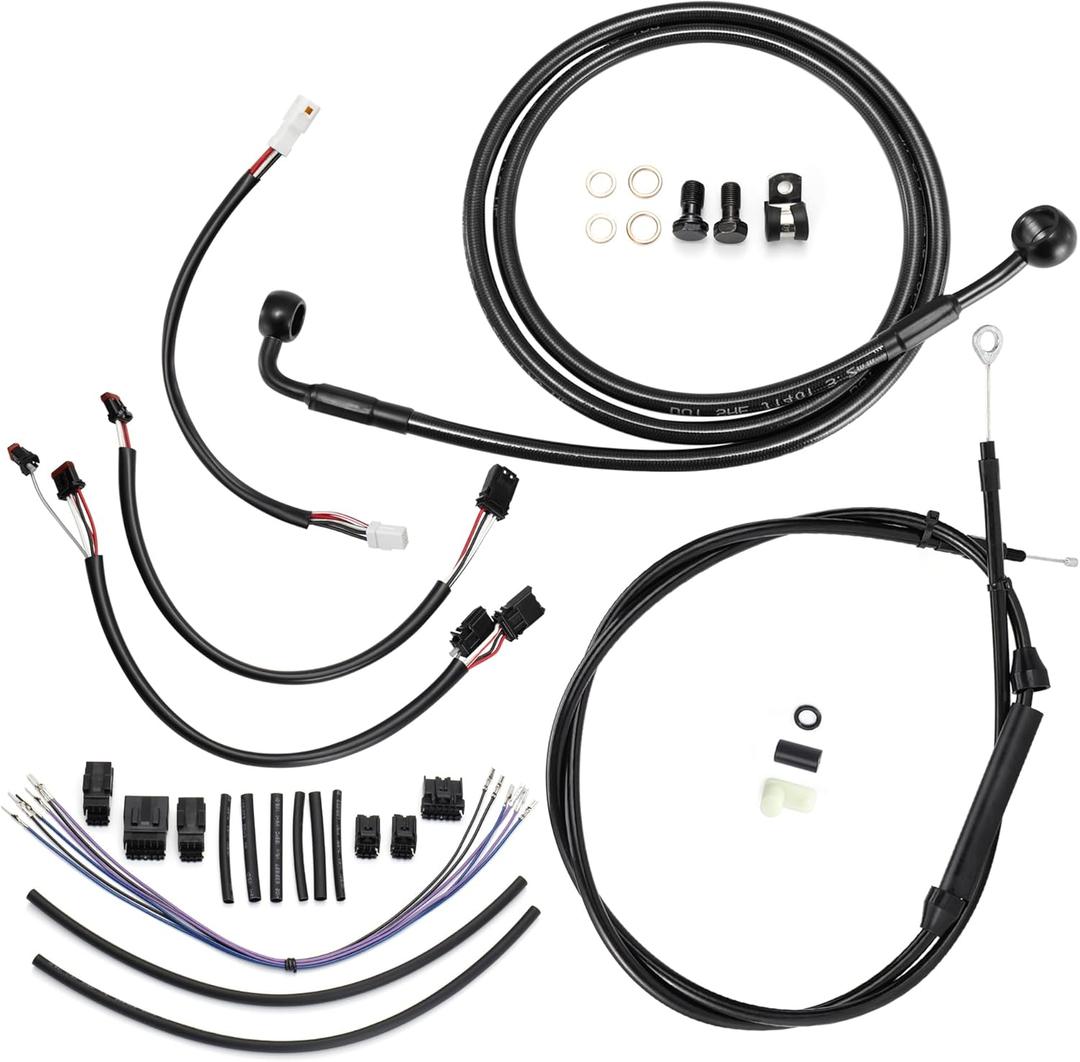 14" Handlebars Extended Wire Kit for Harley Softail 2016-2017 NO ABS Models, Complete Extension Wire Clutch Cable, Brake Line, Throttle Cable, CAN-Bus and Front Turn Signal Wire Harness, Black
