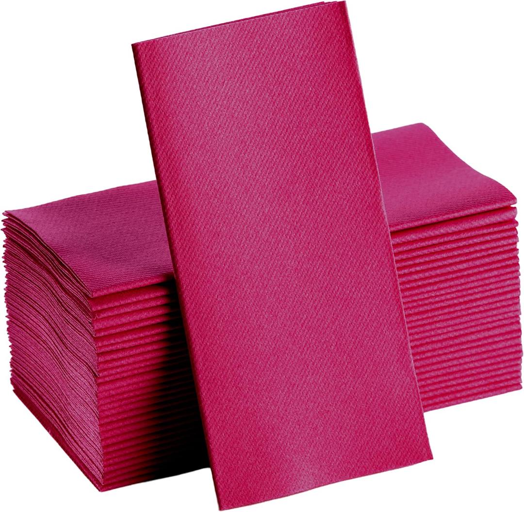 Fuchsia Napkins | Linen Feel Guest Disposable Cloth Like Paper Lunch Napkins | Hand Towels | Soft, Absorbent, Paper Hand Napkins for Kitchen, Bathroom, Parties, Weddings, Dinners Or Events | 50 Pack (Magenta)