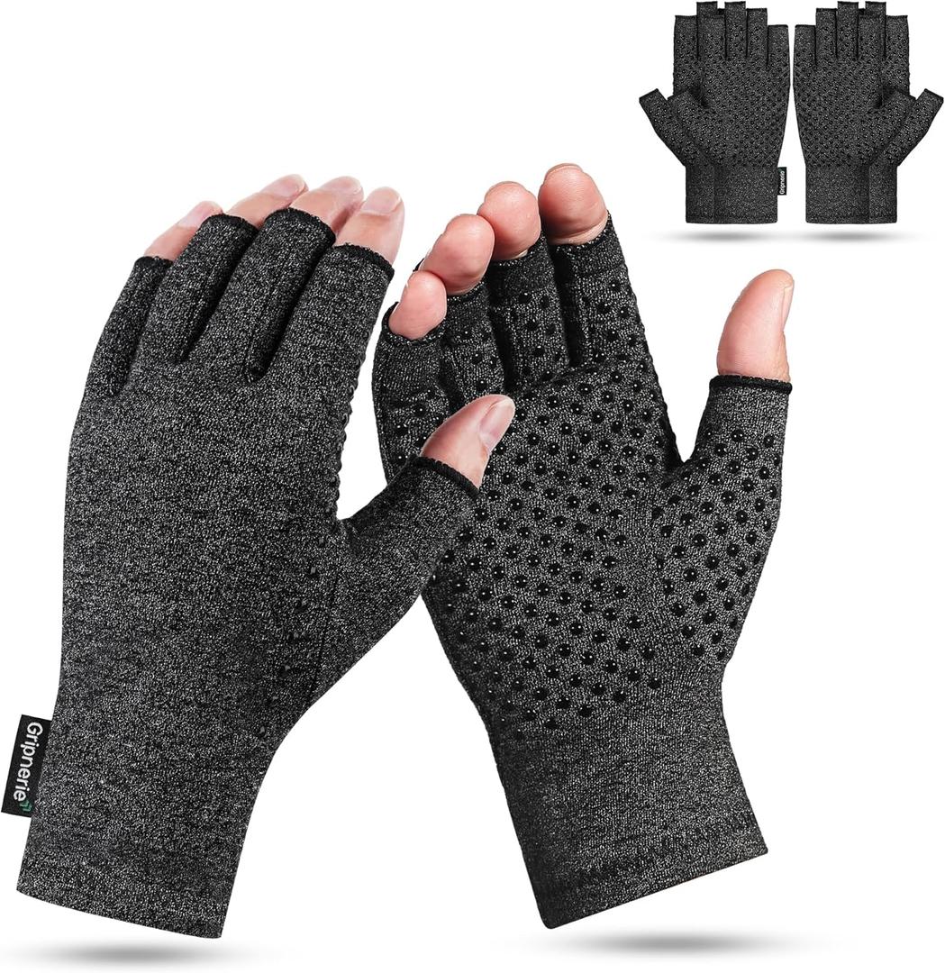 2 Pairs Fingerless Arthritis Compression Gloves for Women & Men - Open Finger Hand Support for Typing, Crafting & Carpal Tunnel Relief Comfort Size L