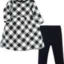 Hudson Baby Unisex Baby Quilted Cotton Dress and Leggings (6-9 Months, Black Gold Plaid)