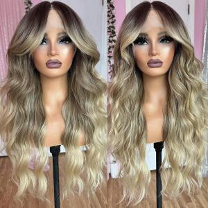 Synthetic Lace Front Wigs for Black Women 13x4x1 Ombre Blonde Wigs Ready to Wear HD Glueless Natural Wavy Wig Long Middle Part Daily Party Wear