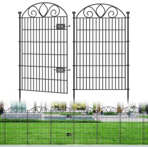 10 Panels No Dig Tall Garden Fence with Gate  44" H X 23.6' L Rustproof Metal Dog Fence Outdoor for Yard, Decorative Animal Barrier Fence for Pet, Garden Border, Patio, Flower | Temporary Fencing