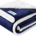 PetAmi Waterproof Dog Blanket for Medium Large Dog Puppy Cat Throw for Couch Cover Leakproof Protection, Sherpa Fleece, Reversible Soft Washable 60x40 Navy Blue