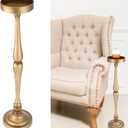 Yalikop Drink Table Pedestal Side Table Round Martini End Table Small Cocktail Drink Stand for Small Spaces Nightstand Bedroom Couch Chair Vintage Metal Decor, 5.74 x 5.74 x 25.98'', Brass(Classic)