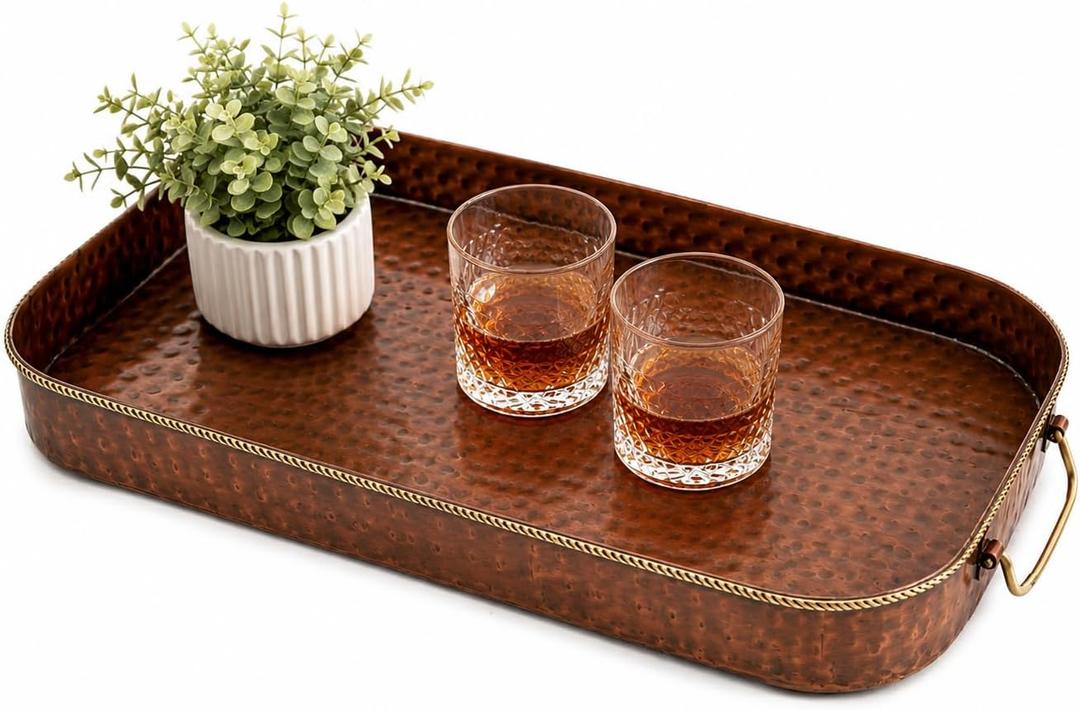 Old Dutch Oblong Antique Copper Tray with Cast Brass Handles