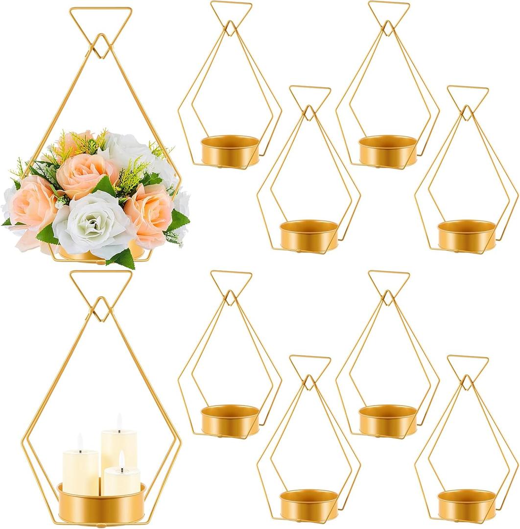 10 Pcs Gold Vases for Centerpieces Wedding Geometric Vases Trumpet Vase for Table Geometric Metal Flower Stand for Weddings Party Decoration Centerpiece Table Decorations