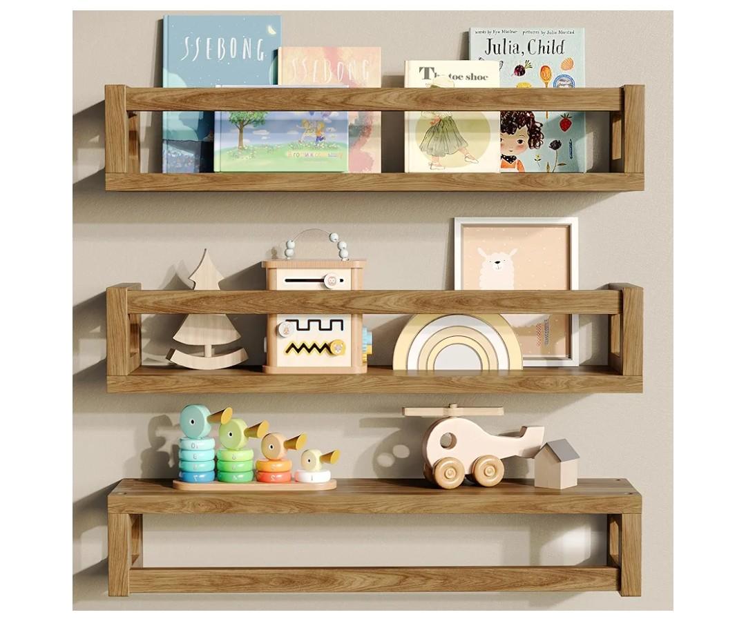 Upgraded Thick Floating Shelves - Multi-Use Wall-Mounted Bookshelves for Kids and Nursery, Ideal for Books, Toys, Spice Rack, Decor - Walnut Brown