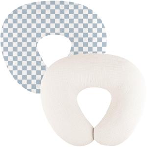 2-Pack Muslin Nursing Pillow Covers, Breathable 100% Cotton Breastfeeding Pillow Slipcovers for Standard Nursing Pillows, Soft Covers for Baby Girls and Boys with Zipper (Blue Chessboard)