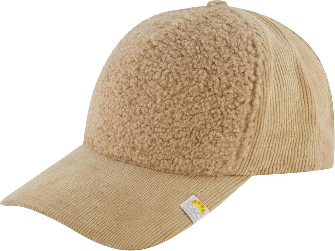 Concept One Womens C & C California Baseball Cap, Corduroy and Sherpa Baseball Hat with Curved Brim (Beige)