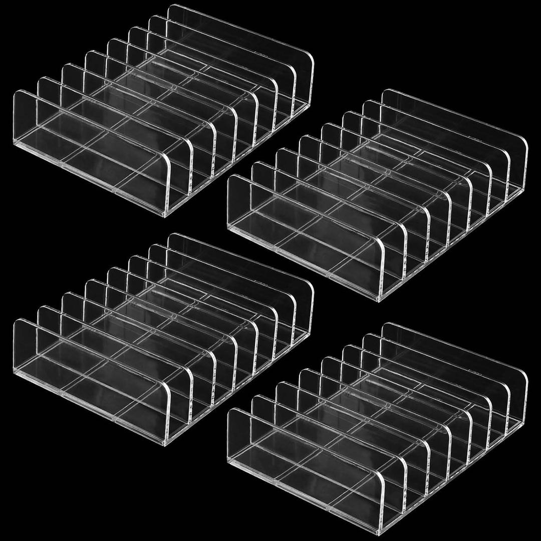 4 x SEUNMUK 4 Pack Acrylic Eyeshadow Makeup Palette Organizer, 7 Section Clear Makeup Palette Holder, Eyeshadow Palette Display Stand for Blush, Concealer