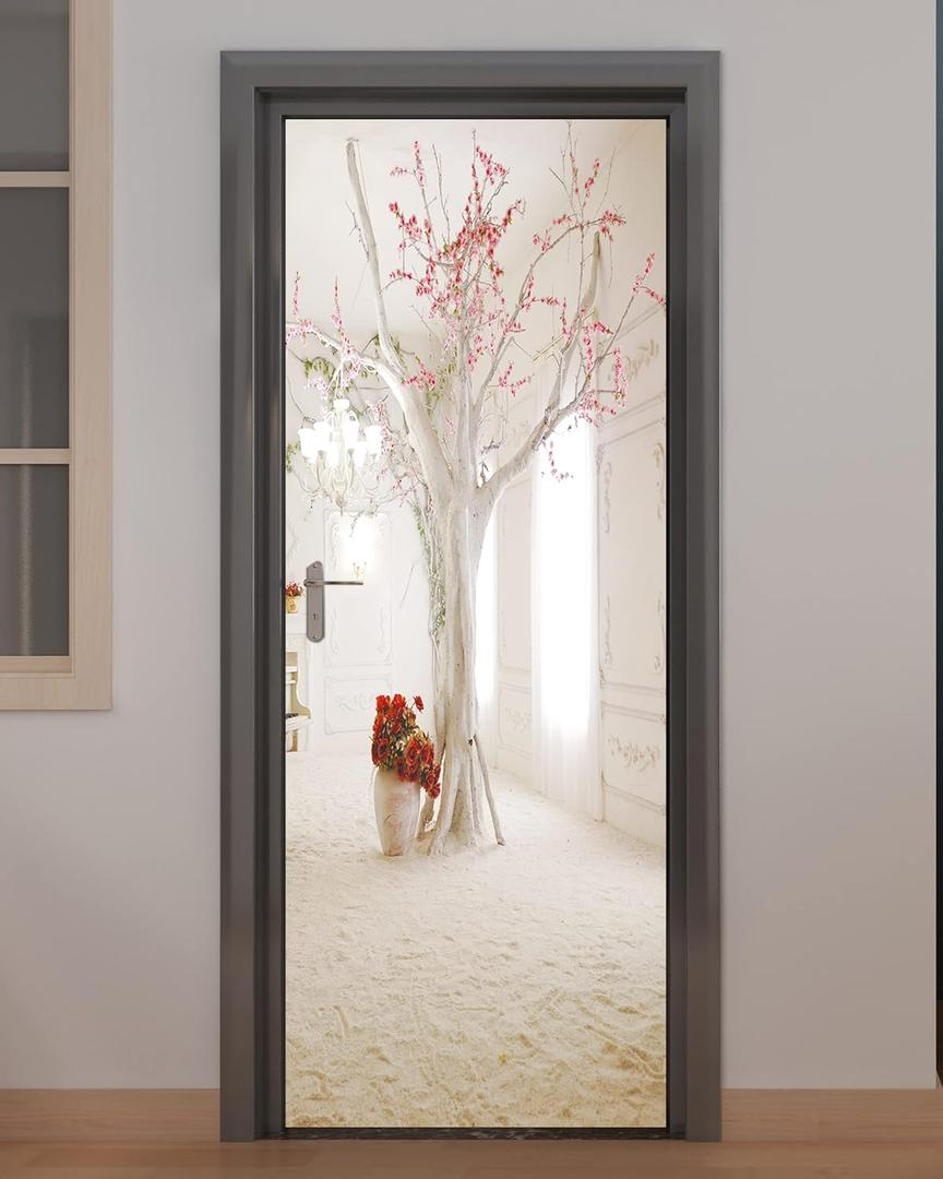 FLFK Door Mural Sticker - Flowers,Peel and Stick,Combined Size 30.3"x78.7",Split into 2 Pieces